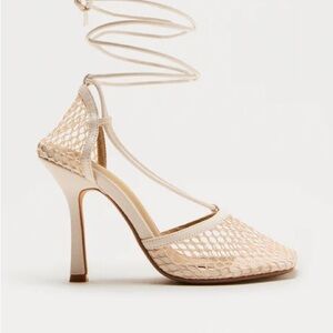 EGO Women's Beige Mesh Heeled Sandals